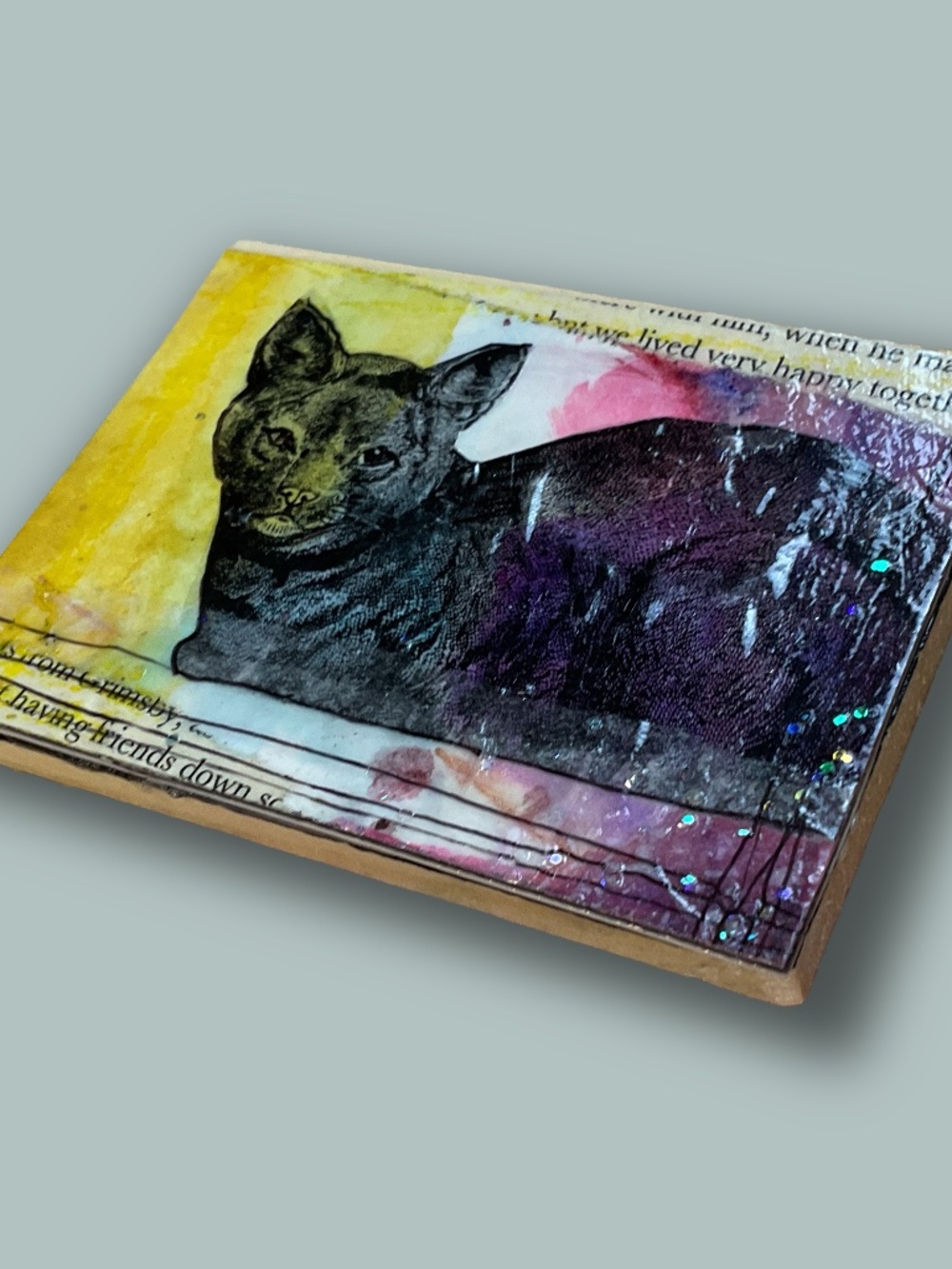Original Black Cat Collage Art, Wood mounted, ACEO - Cat Collage